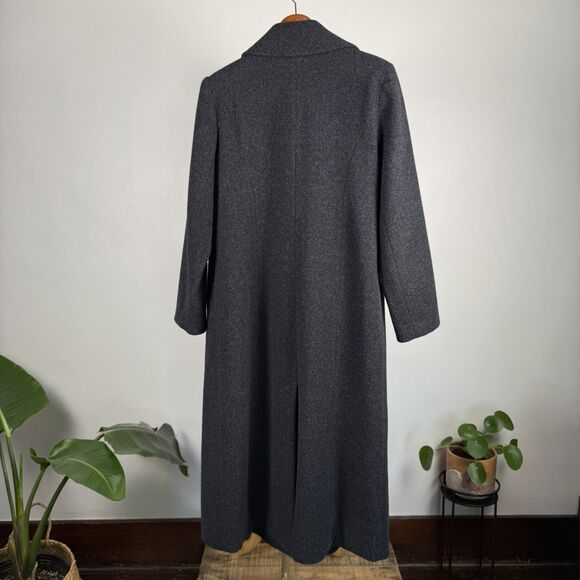 Vintage 80s Adolfo Studio Charcoal Wool Double-Breasted Winter Trench Overcoat - Picture 13 of 13